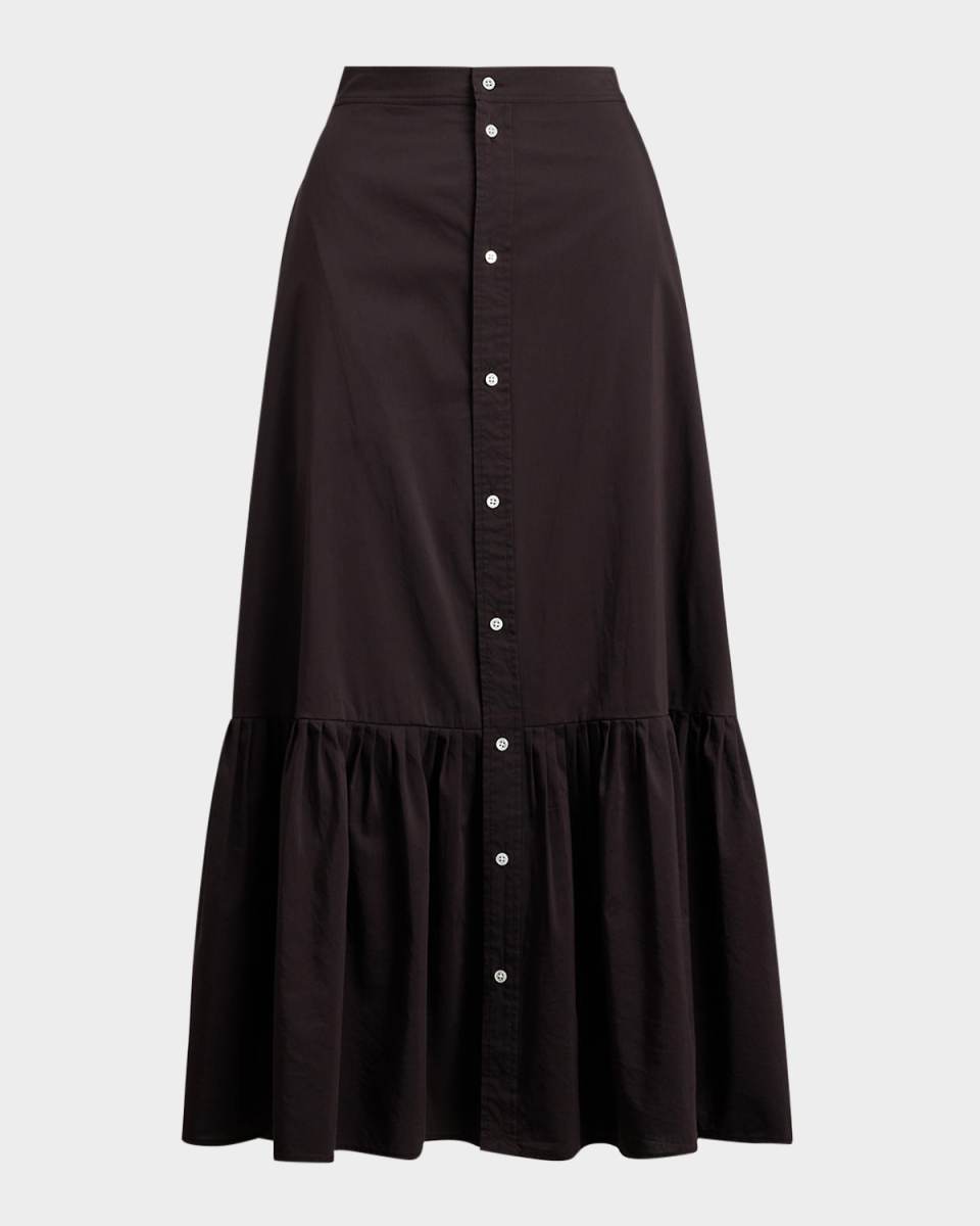 Ruffled-Hem Cotton-Silk Skirt